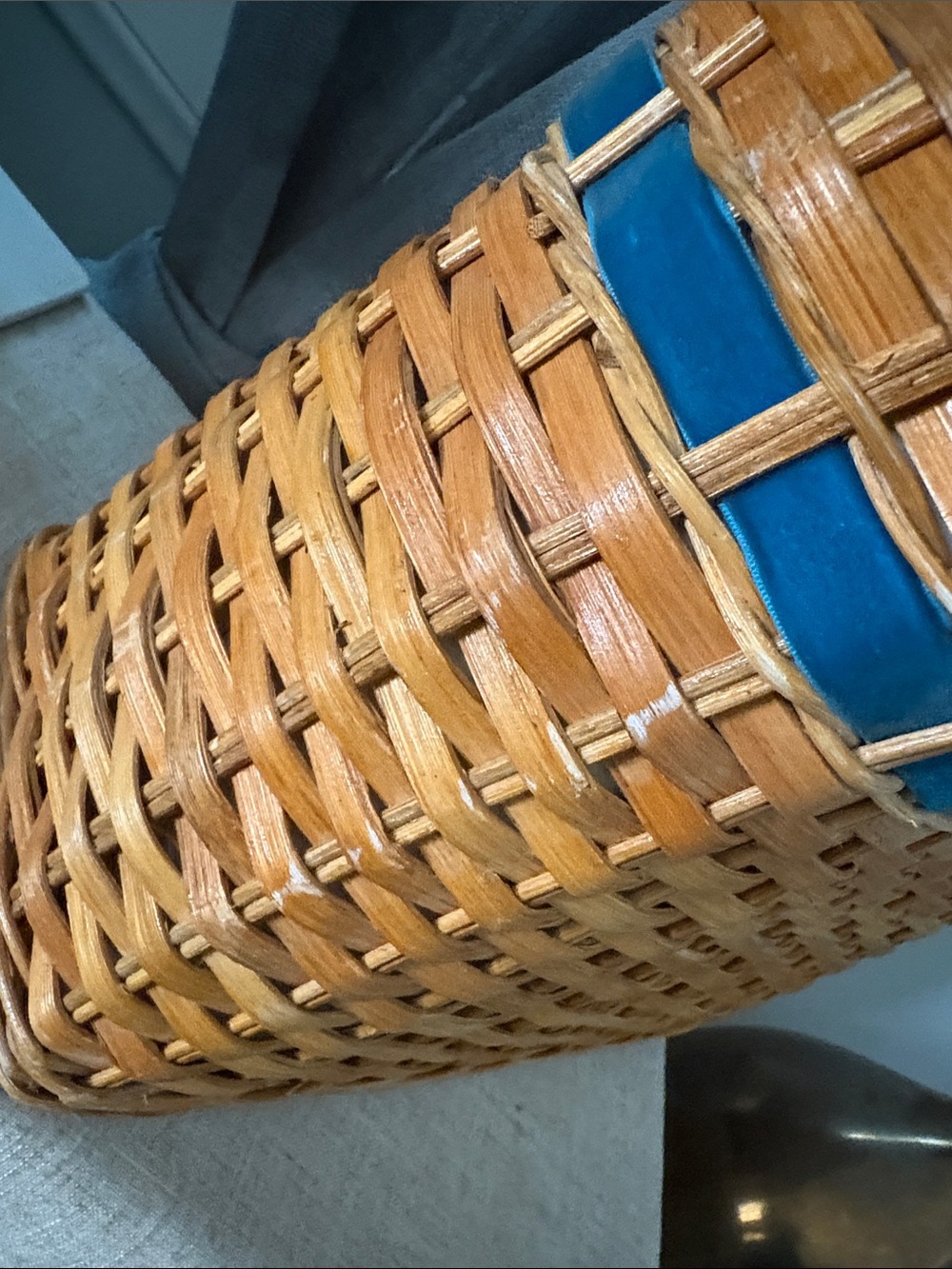 Kate Spade vintage Woven Tote Bag with Teal Accent and Tan Leather Handles - Picture 9 of 12